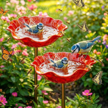 (2pc, -) 4er Metall Blume Gartenstecker Vogeltränke, Bienen Wasserschale Garten, Outdoor Hofdeko