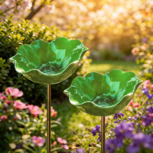 (Green 2pcs, -) Handgemachte Metall Blume Gartenstecker Vogeltränke, Bienen Trinkstation, Outdoor Hofkunst