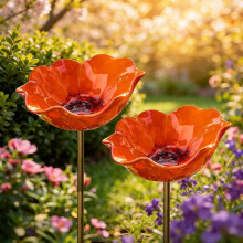 (Orange 2pcs, -) Handgemachte Metall Blume Gartenstecker Vogeltränke, Bienen Trinkstation, Outdoor Hofkunst