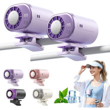 (Purple+Purple, -) Ventilador clip coche LED 199 velocidades USB recargable refrigeración personal oficina