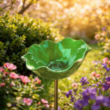 (Green 1pcs, -) Handgemachte Metall Blume Gartenstecker Vogeltränke, Bienen Trinkstation, Outdoor Hofkunst