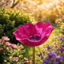 (Magenta 1pcs, -) Handgemachte Metall Blume Gartenstecker Vogeltränke, Bienen Trinkstation, Outdoor Hofkunst