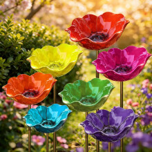 (7-Color Set, -) Handgemachte Metall Blume Gartenstecker Vogeltränke, Bienen Trinkstation, Outdoor Hofkunst