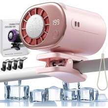 (Pink, -) Ventilador clip coche LED 100 velocidades ajustable USB recargable gimnasio playa