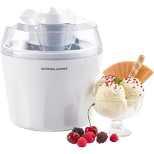(White) Andrew James Ice Cream Maker 1.5L – Ice-cream Maker, Gelato & Sorbet Machine for Home, Homemade Frozen Dessert Maker Ice Cream