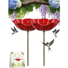 (2pcs-red, -) 3er Metall Blume Gartenstecker Vogeltränke, Bienen & Kolibri Tränke für Hof