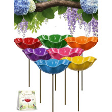 (7pcs Mix, -) 3er Metall Blume Gartenstecker Vogeltränke, Bienen & Kolibri Tränke für Hof