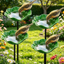 (4pcs Green, -) Handgemachte Metall Blume Gartenstecker Vogeltränke, Bienen Trinkstation Garten, 4er