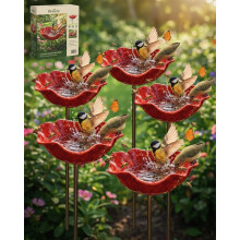 (Red, 5pcs) Handgemachte Metall Blume Gartenstecker mit Bienentränke, dekorative Outdoor Hofkunst Bestäuber