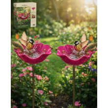 (Pink, 2pcs) Handgemachte Metall Blume Gartenstecker mit Bienentränke, dekorative Outdoor Hofkunst Bestäuber