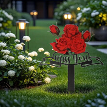 (Rose, -) Metall Friedhofs-Gedenktafel, Kardinal Grabstecker, Outdoor Gedenkdeko