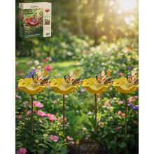 (Yellow, 4pcs) Handgemachte Metall Blume Gartenstecker mit Bienentränke, dekorative Outdoor Hofkunst Bestäuber