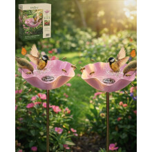 (Pink B, 2pcs) Handgemachte Metall Blume Gartenstecker mit Bienentränke, dekorative Outdoor Hofkunst Bestäuber
