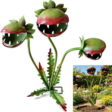 (B, -) Hupaisa metallinen lihansyöjäkasvipuutarhapaalu, Venus Flytrap -hirviöveistos pihalle