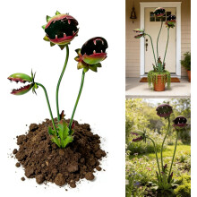 (Green, -) Metallinen lihansyöjäkasvipuutarhapaalu, 25 tuuman Venus Flytrap -pihataide, Halloween goottilainen koriste