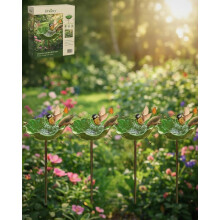 (Green, 4pcs) Handgemachte Metall Blume Gartenstecker mit Bienentränke, dekorative Outdoor Hofkunst Bestäuber