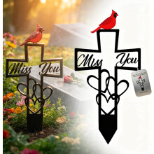 (1pcs, -) Metall Friedhofs Gedenktafel, Kardinal Grabmarker mit Kreuz & "Miss You"
