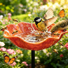 (Orange 1 PC, -) Handgemachte Metall Blume Gartenstecker, Vogeltränke & Bestäuber Wasserstation Outdoor Hof