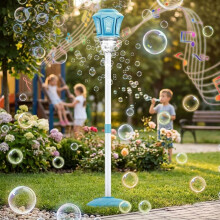 (Blue, 1pcs) Kuplakone valolla ja musiikilla, automaattinen seisova kuplakone takapihalle ja juhliin