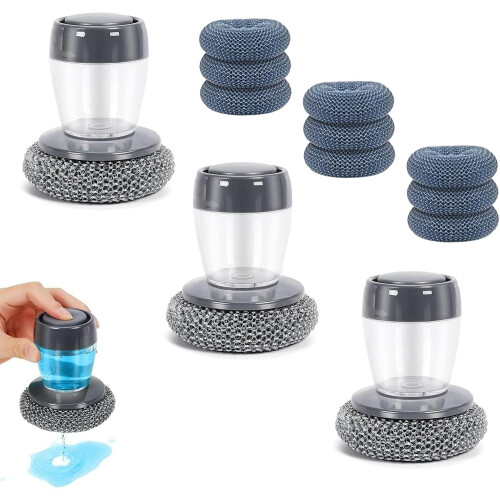 (3 Pcs, -) Άνετη λαβή scrub κουζίνας με αντλία σαπουνιού, αντικαθιστώμενη κεφαλή
