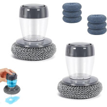 (2 Pcs, -) Komfortgriff Seifenspender Küchenschrubber, Topfreinigungsbürste, austauschbarer Kopf