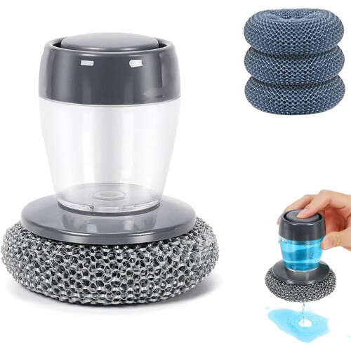 (1 Pcs, -) Comfort Grip Soap Dispensing Kitchen Scrub, Press-Type Pot Cleaning Brush, Replaceable Head