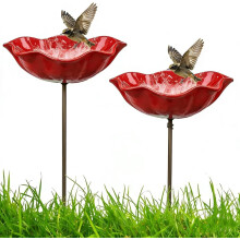 (2PCS, -) Handgemachte Metall Blume Stecker, Bienentränke & Vogelschale, wetterfeste Gartendeko