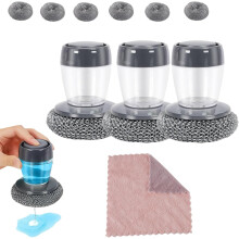 (3pcs, -) 2x Spülbürste Seifenspender Stahlwolle Schrubber, für Geschirr, Pfannen, Wanne & Fliesen