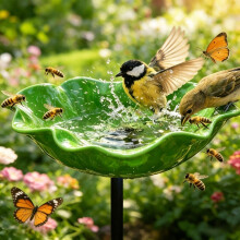 (Green 1 PC, -) Handgemachte Metall Blume Gartenstecker, Vogeltränke & Bestäuber Wasserstation Outdoor Hof