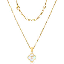 (-, -) Initiaal ketting voor vrouwen fijn 18K goud plate naam vierbladig klaver charme schattig klein