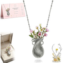 (Sliver-B, -) Bloem boeket ketting minimalistische metalen vaas hanger romantisch cadeau voor vrouw moeder