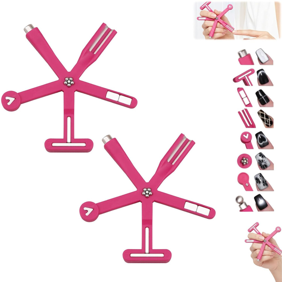 Oimg (Red-2Pcs, -) Cat Eye Magnet Kit, 6 In 1 Gel Nail Polish Magnets, Strong Nail Design Tool