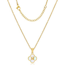 (-, -) Initiaal ketting voor vrouwen fijn 18K goud plate naam vierbladig klaver charme schattig klein