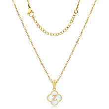 (-, -) Initiaal ketting voor vrouwen fijn 18K goud plate naam vierbladig klaver charme schattig klein