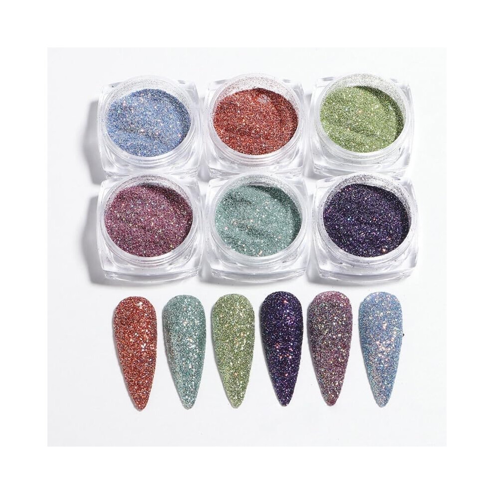 Oimg Light (03, -) Nail Glitter Set 6 Colours, Chunky Flakes & Rainbow Sequins, High Shine Reflective Powder For Art