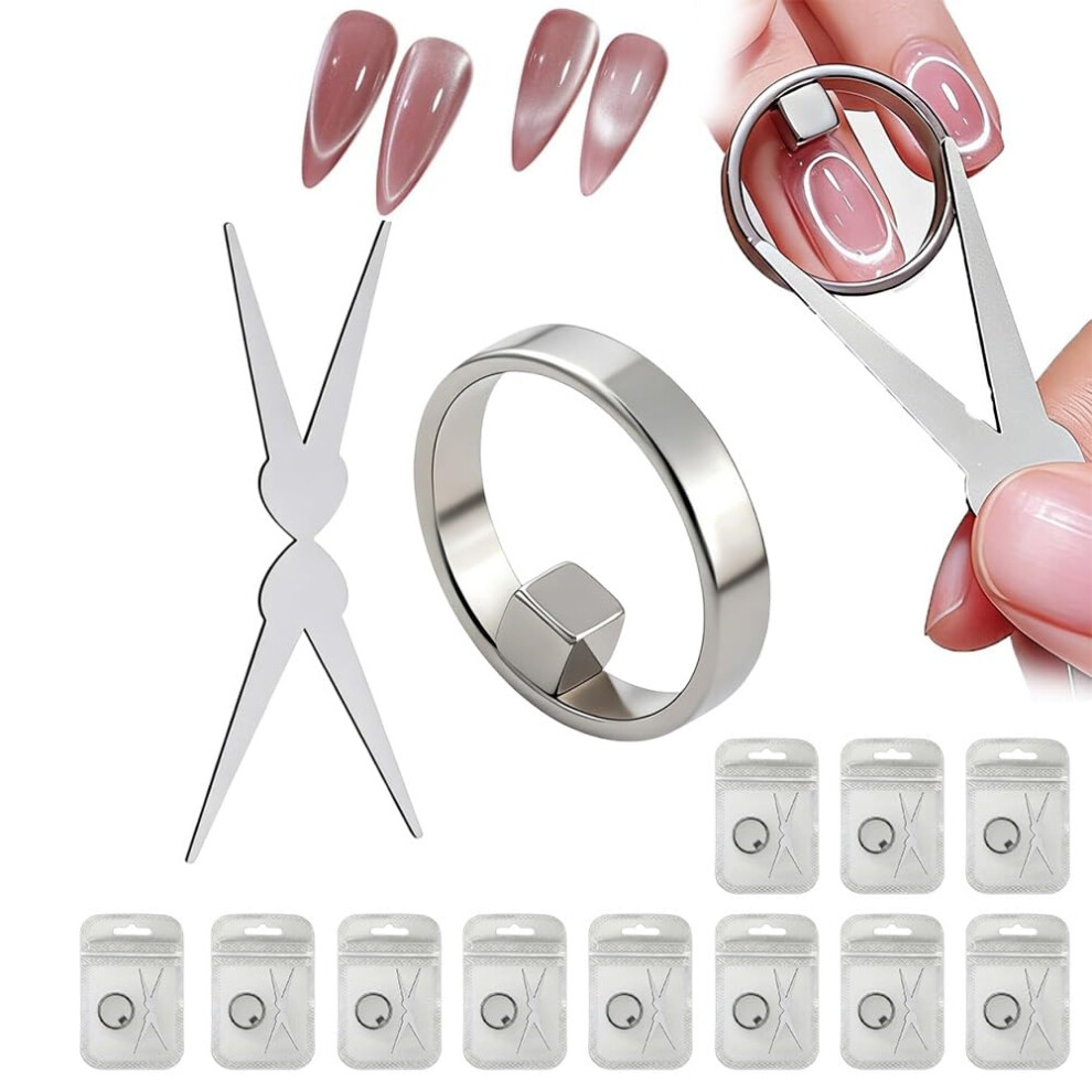 Oimg (12Pcs, -) Ring Magnet For Nails, Cat Eye Gel Polish Tool, Manicure Diy Salon Effect, Strong Magnetic Pen