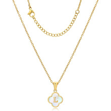 (-, -) Initiaal ketting voor vrouwen fijn 18K goud plate naam vierbladig klaver charme schattig klein