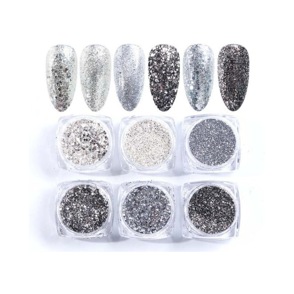 Oimg Light (05, -) Nail Glitter Set 6 Colours, Chunky Flakes & Rainbow Sequins, High Shine Reflective Powder For Art