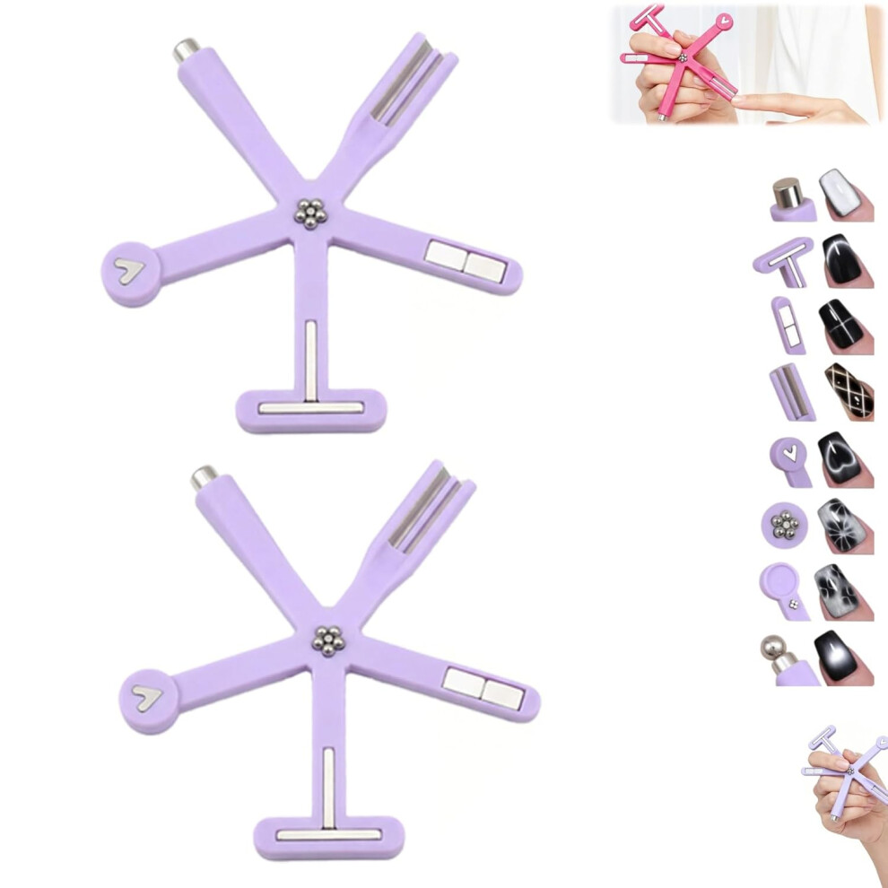 Oimg (Purple-2Pcs, -) Cat Eye Magnet Kit, 6 In 1 Gel Nail Polish Magnets, Strong Nail Design Tool