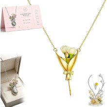 (Gold-A, -) Bloem boeket ketting minimalistische metalen vaas hanger romantisch cadeau voor vrouw moeder