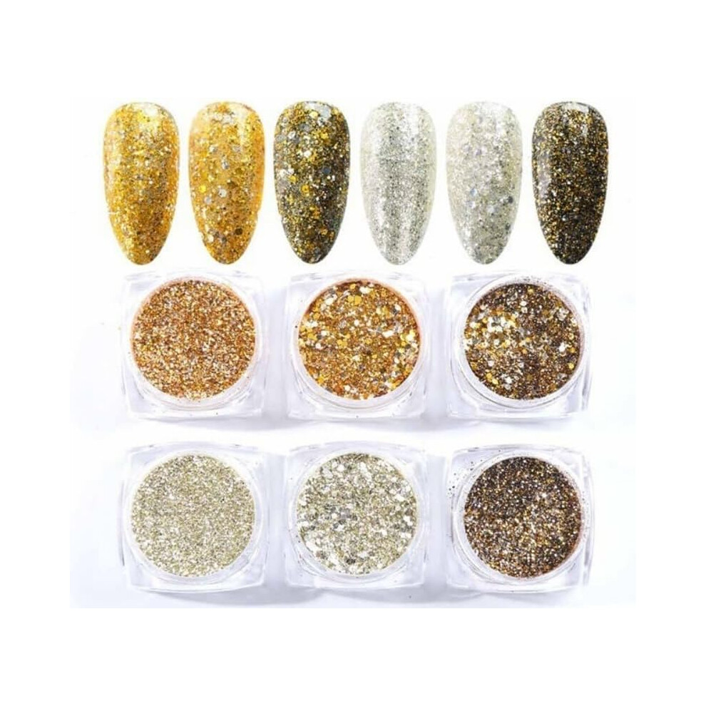 Oimg Light (07, -) Nail Glitter Set 6 Colours, Chunky Flakes & Rainbow Sequins, High Shine Reflective Powder For Art