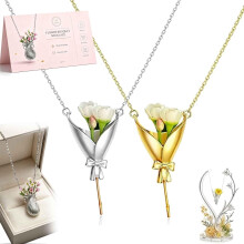 (Mixed-A, -) Bloem boeket ketting minimalistische metalen vaas hanger romantisch cadeau voor vrouw moeder