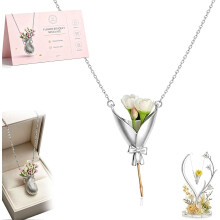 (Sliver-A, -) Bloem boeket ketting minimalistische metalen vaas hanger romantisch cadeau voor vrouw moeder