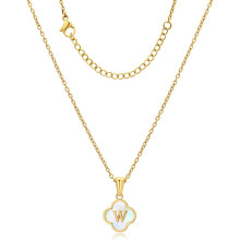 (-, -) Initiaal ketting voor vrouwen fijn 18K goud plate naam vierbladig klaver charme schattig klein