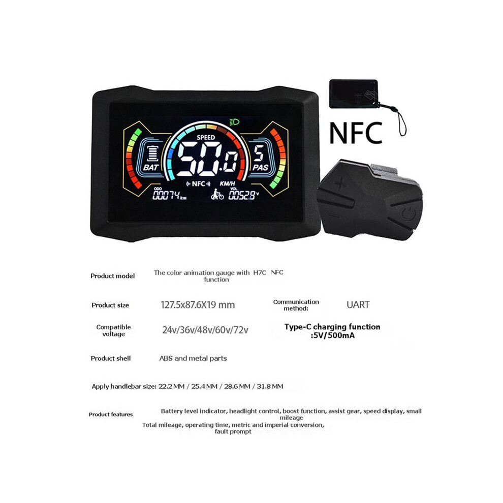 H7c E-Bike Nfc Lcd Display Meter 24V/36V/48V/60V/72V Uart Type C Electric Scooter Lcd Color Meter Nfc Speedometer 5Pin 6031771404586