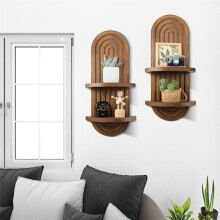 Geometric Wall-Mounted Shelf Rustic Wood Bedroom Kitchen Bathroom Farmhouse Decor Small Shelf Toilet Springs Home Décor