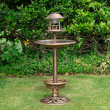 1.1m Bronze Effect Resin Garden Bird Bath & Table with Solar Light