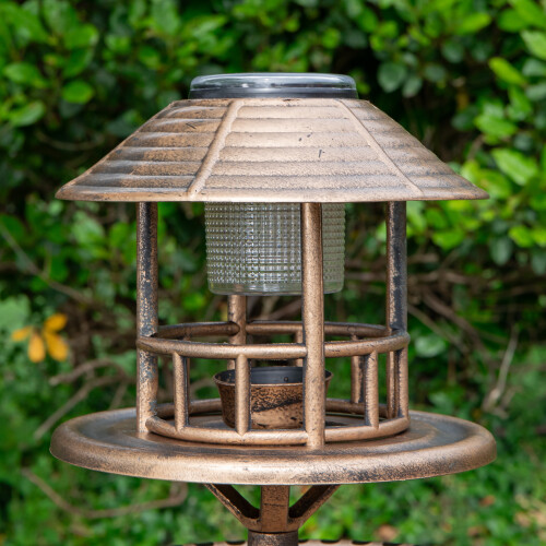 Samuel Alexander 1.1m Bronze Effect Resin Garden Bird Bath & Table with Solar Light 2