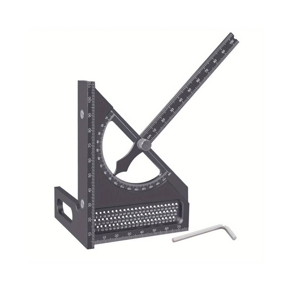 For Woodworking Set Square,180 Degree Carpentry Square Protractor,Aluminum Triangle Ruler With Scribing Holes 4713612787608