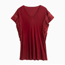 Camisola feminina de seda de amoreira com renda, decote em V, leve e elegante para dormir à noite_M